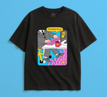 Футболка оверсайз ORNER х Maliunok «Трудоголик» черная: фото 2 - ORNER