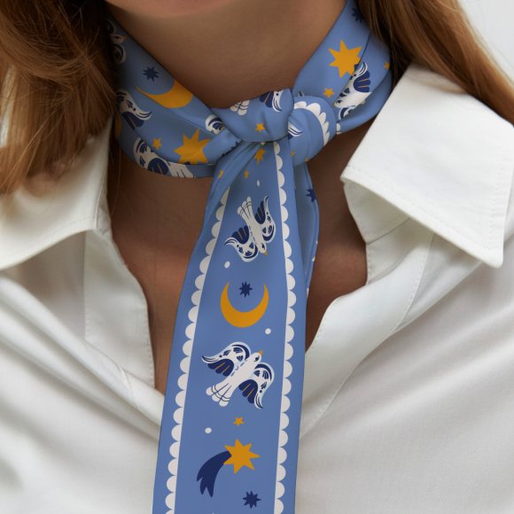 Twilly Scarf "Birds in the starry sky" blue: Photo