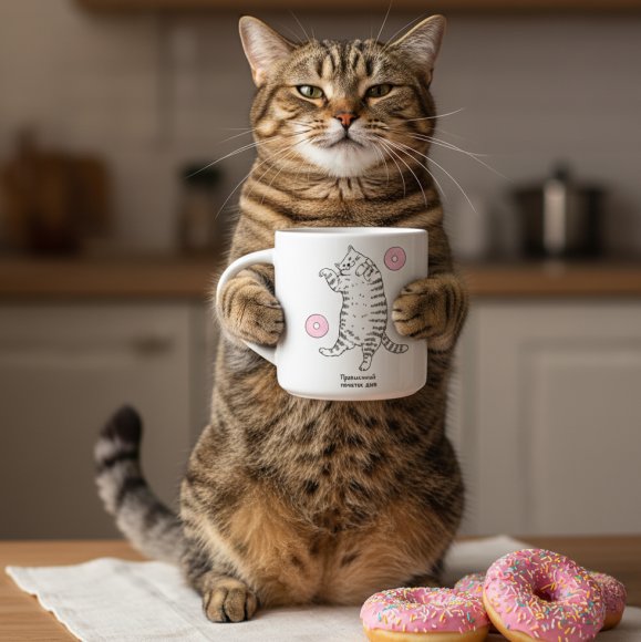 Cup "Lazy Cat" with donuts: Photo