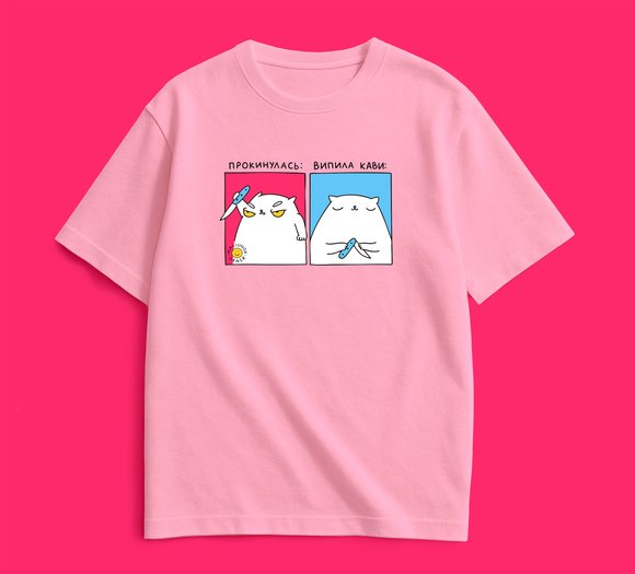 Oversized T-shirt ORNER x Maliunok "Coffee Girl" pink: Photo