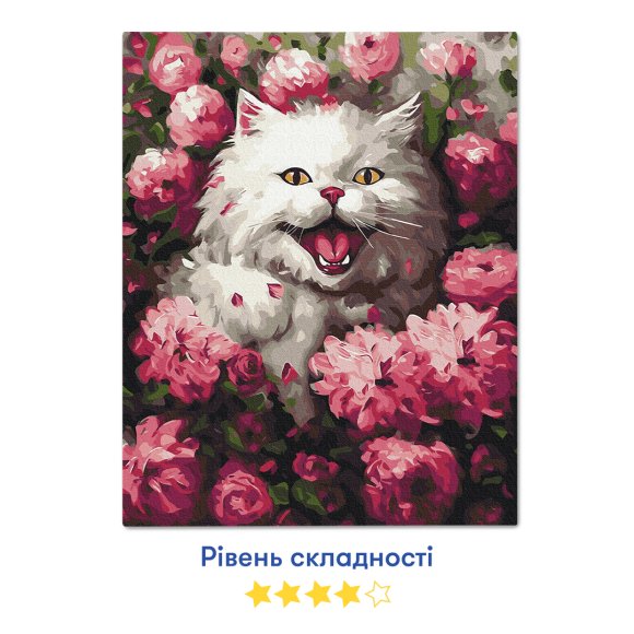 Картина по номерам «Кошечка среди цветов»: Фото