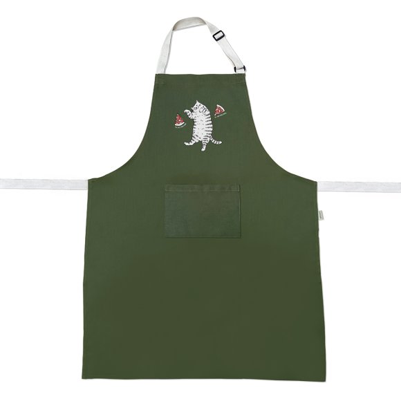 Фартук «Кот с пиццей» оливковый: Фото