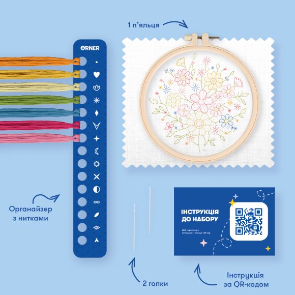 Embroidery kit Ø160 mm "Variety of flowers": Photo