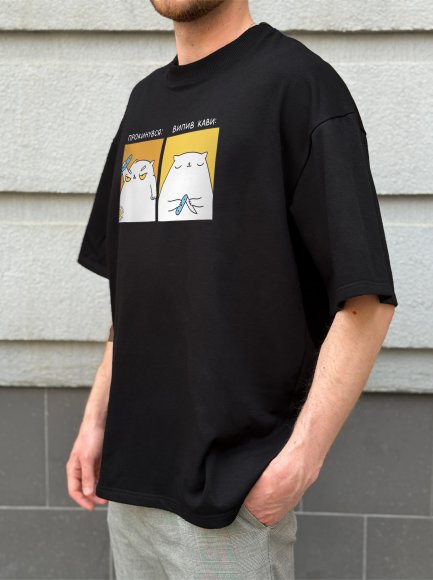 Футболка оверсайз ORNER х Maliunok «Кофеман» черная: Фото