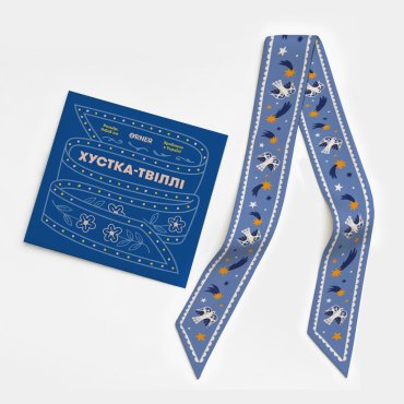 Платок твилли «Птицы на звездном небе» голубой: Фото - ORNER