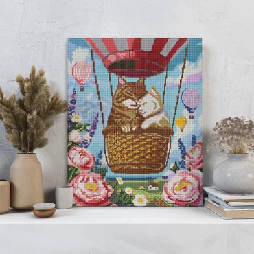 Алмазная мозаика «Коты на воздушном шаре»: Фото - ORNER