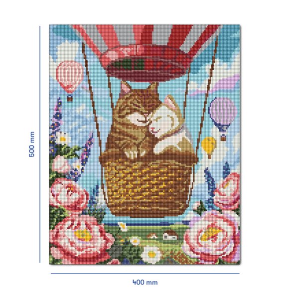 Алмазная мозаика «Коты на воздушном шаре»: Фото