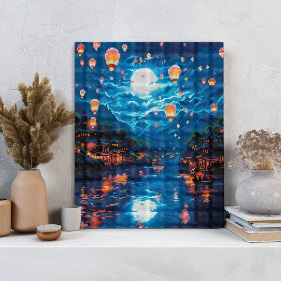 Алмазная мозаика «Воздушные шары в ночном небе»: Фото