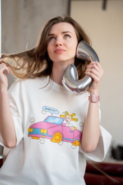 Футболка оверсайз ORNER х Maliunok «Вывезу» молочная: Фото - ORNER