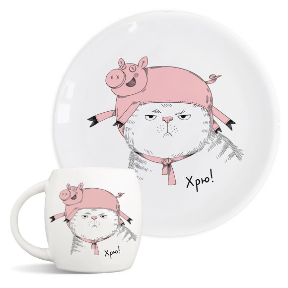 Тарелка и чашка «Хрю»: Фото