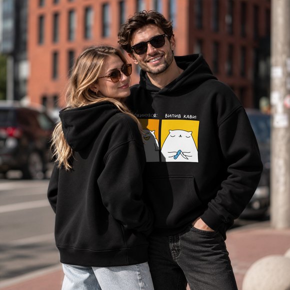 Oversized hoodie ORNER x MALIUNOK "Coffeeholic" black: Photo