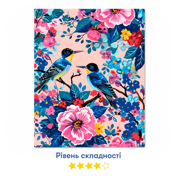 Painting by numbers "Birds in flowers": Photo