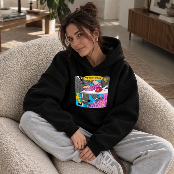 Oversized hoodie ORNER x MALIUNOK "Workaholic" black: Photo