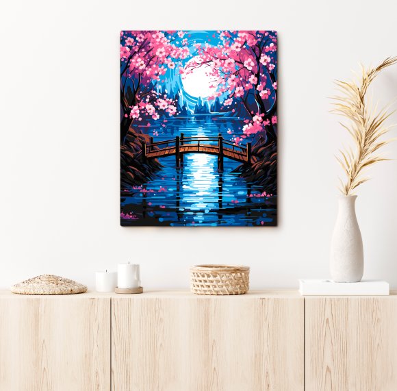 Painting by numbers "Bridge and cherry blossoms": Photo