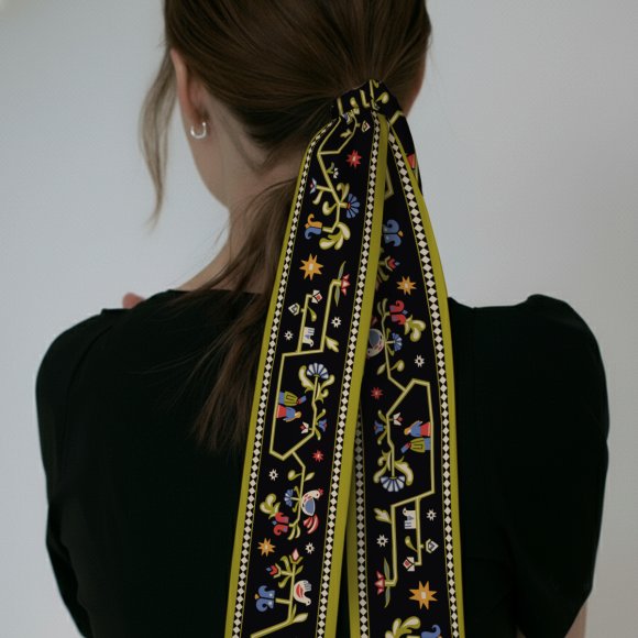 Хустка твіллі «Дерево життя» чорна: Фото