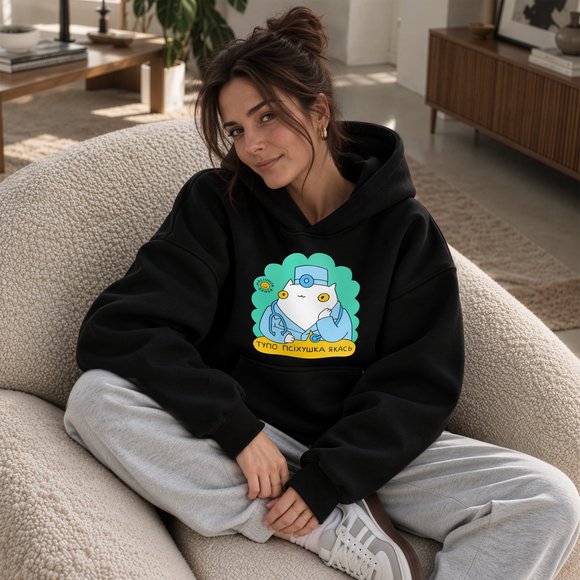 Oversized hoodie ORNER x MALIUNOK "Loony bin" black: Photo