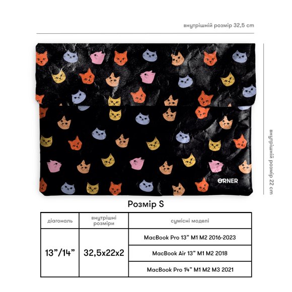 Чохол для ноутбука «Котики. Мяв» чорний: Фото