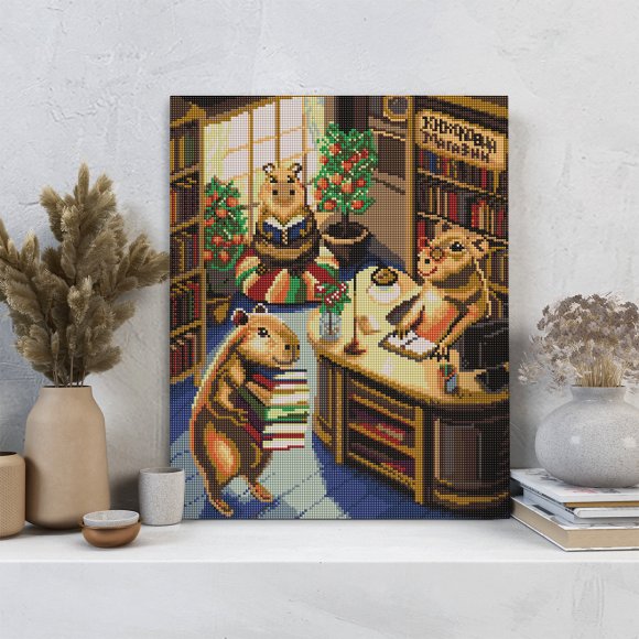 Алмазна мозаїка «Капібари в книгарні»: Фото
