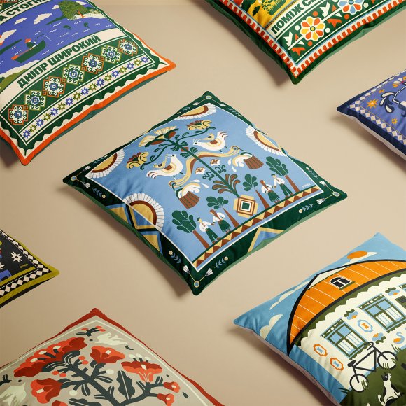 Подушка «Дерево роду» блакитна: Фото