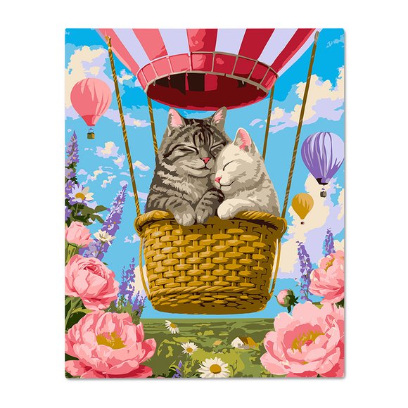 Картина по номерам «Коты на воздушном шаре»: Фото