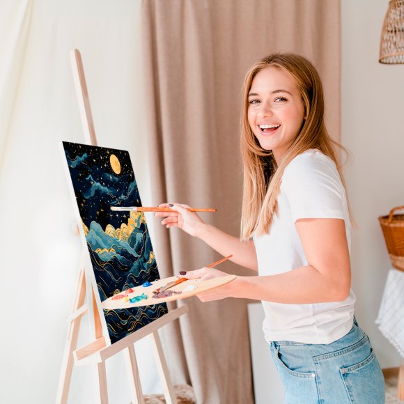 Painting by numbers "Mountains and stars. Abstraction": Photo