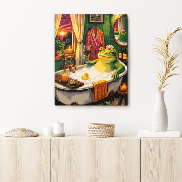 Paint by numbers "Ribbit-spa. Frog in a bathtub": Photo