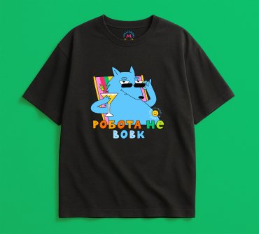 Oversized T-shirt ORNER x Maliunok “Work’s Not a Wolf” black: photo 2 - ORNER