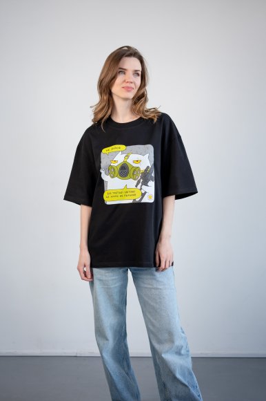 Футболка оверсайз ORNER х Maliunok «Не бійся» чорна: Фото