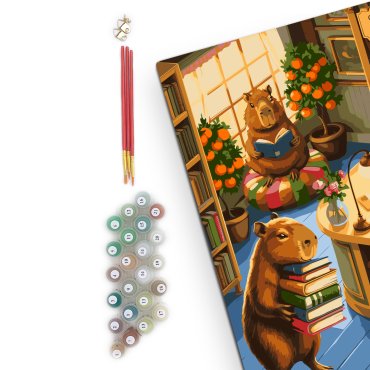 Картина по номерам «Капибары в книжном магазине»: фото 2 - ORNER