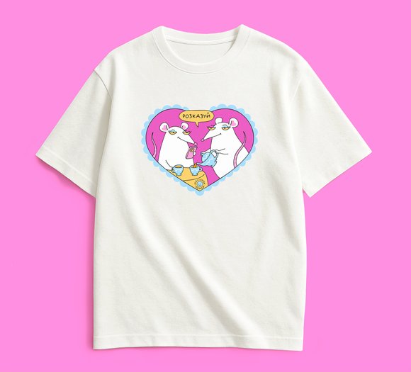 Oversized T-shirt ORNER x Maliunok "Tell me" milky: Photo