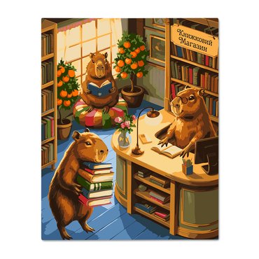 Paint by numbers Capybaras in a Bookstore: photo - ORNER