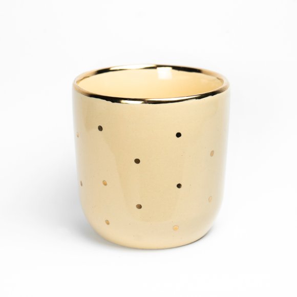 Стакан жовтий із золотою крапкою і золотим краєм: Фото