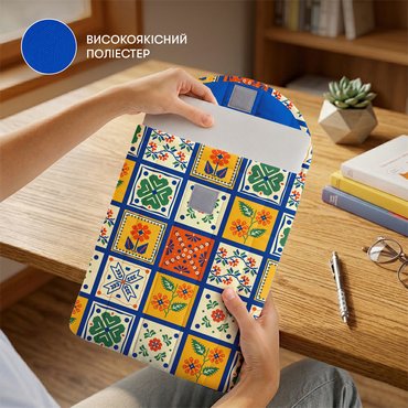 Вертикальний чохол для ноутбука «Квітучі кахлі» синій: Фото - ORNER