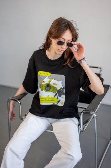 Футболка оверсайз ORNER х Maliunok «Не бійся» чорна: Фото