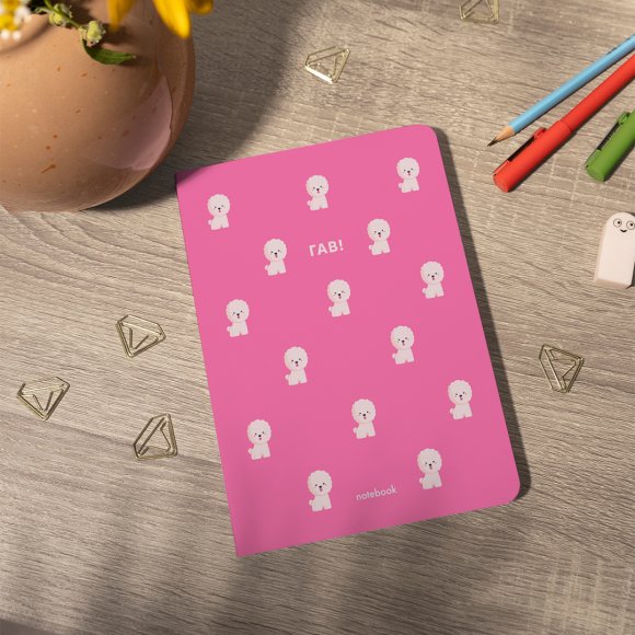 Plaid notebook "Woof! "Poodle" pink: Photo