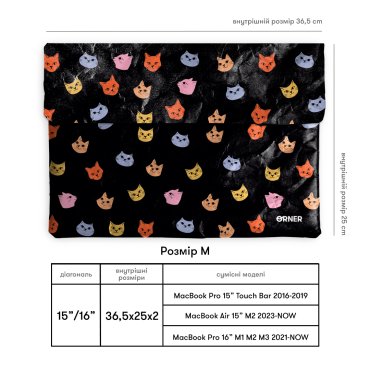Чехол для ноутбука «Котики. Мяу» черный: Фото - ORNER