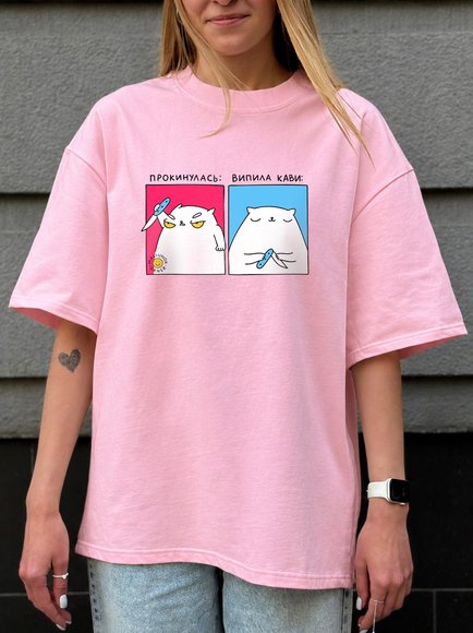 Oversized T-shirt ORNER x Maliunok "Coffee Girl" pink: Photo