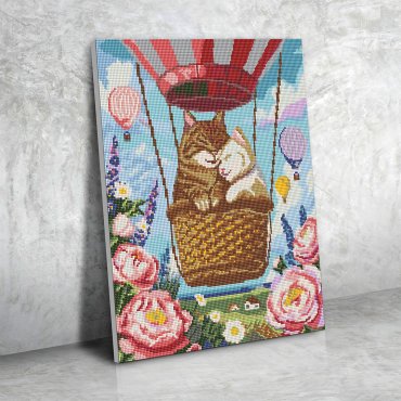 Алмазная мозаика «Коты на воздушном шаре»: Фото - ORNER