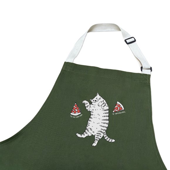 Фартук «Кот с пиццей» оливковый: Фото
