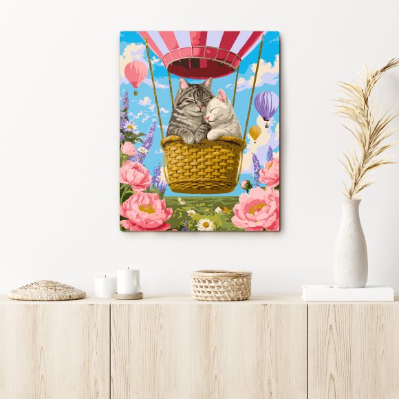 Картина по номерам «Коты на воздушном шаре»: Фото