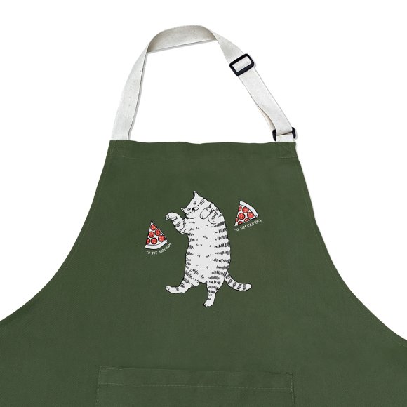 Фартук «Кот с пиццей» оливковый: Фото
