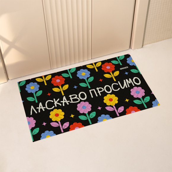 Door carpet "Welcome. Flowers": Photo