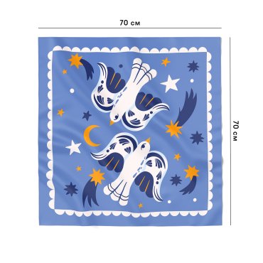 Платок «Птицы на звёздном небе» голубой: фото 2 - ORNER