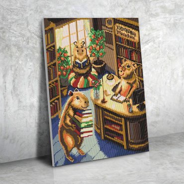 Алмазная мозаика «Капибары в книжном магазине»: Фото - ORNER