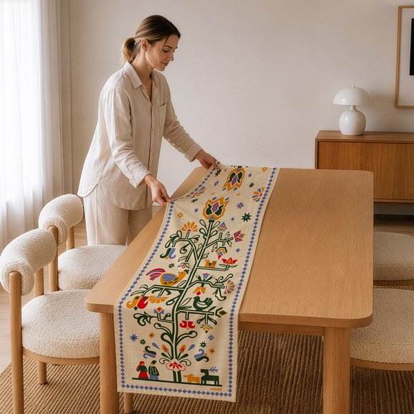 Runner "Tree of Life" beige: Photo