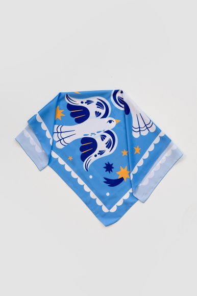 Платок «Птицы на звёздном небе» голубой: Фото
