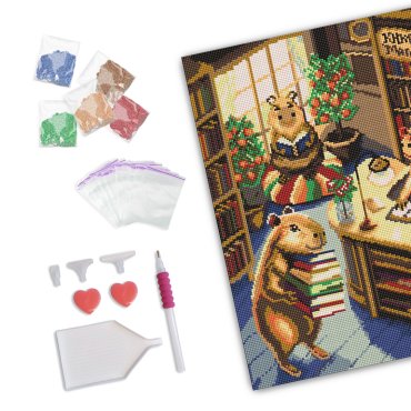 Алмазная мозаика «Капибары в книжном магазине»: Фото - ORNER