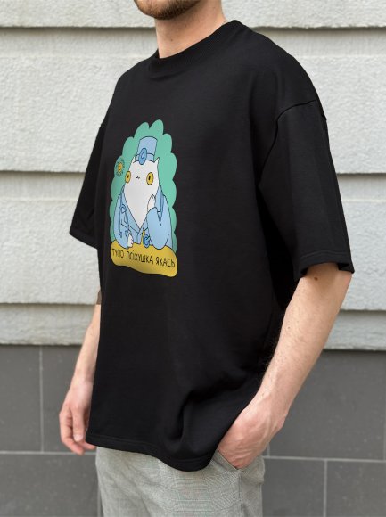 Oversized T-shirt ORNER x Maliunok "Loony bin" black: Photo