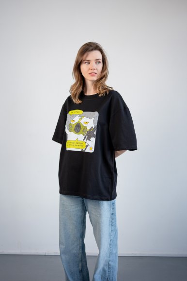Футболка оверсайз ORNER х Maliunok «Не бійся» чорна: Фото