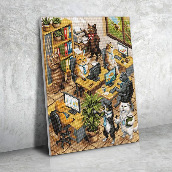 Алмазная мозаика «Кошачий офис»: Фото